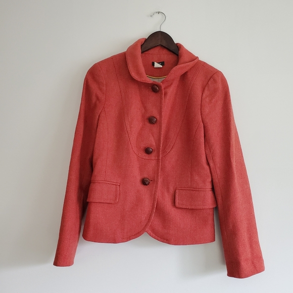 J CREW | Wool Herringbone Preppy Orange Bella Blazer Jacket (Size 4) - Picture 12 of 12